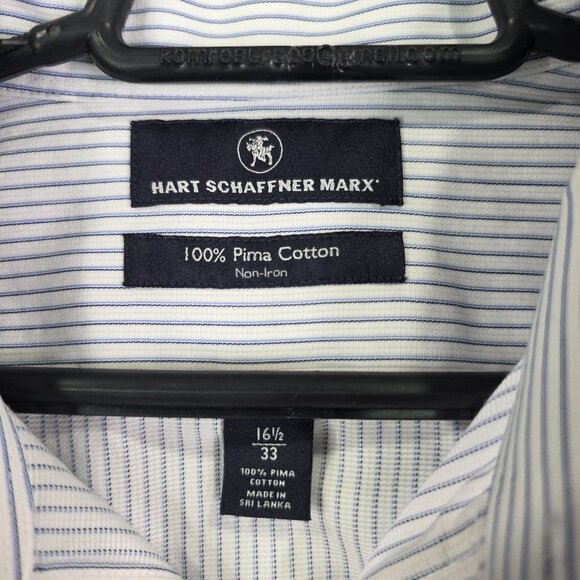 Mens Hart Schaffner Marx Shirt White Pinstripe Cotton Button Down Size 16.5 - Picture 4 of 9